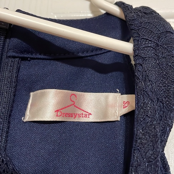 NAVY BLUE HALTER TOP PROM FORMAL DRESS LACE TOP FLOWY DRESS SIZE XS DRESSYSTAR - Picture 3 of 5